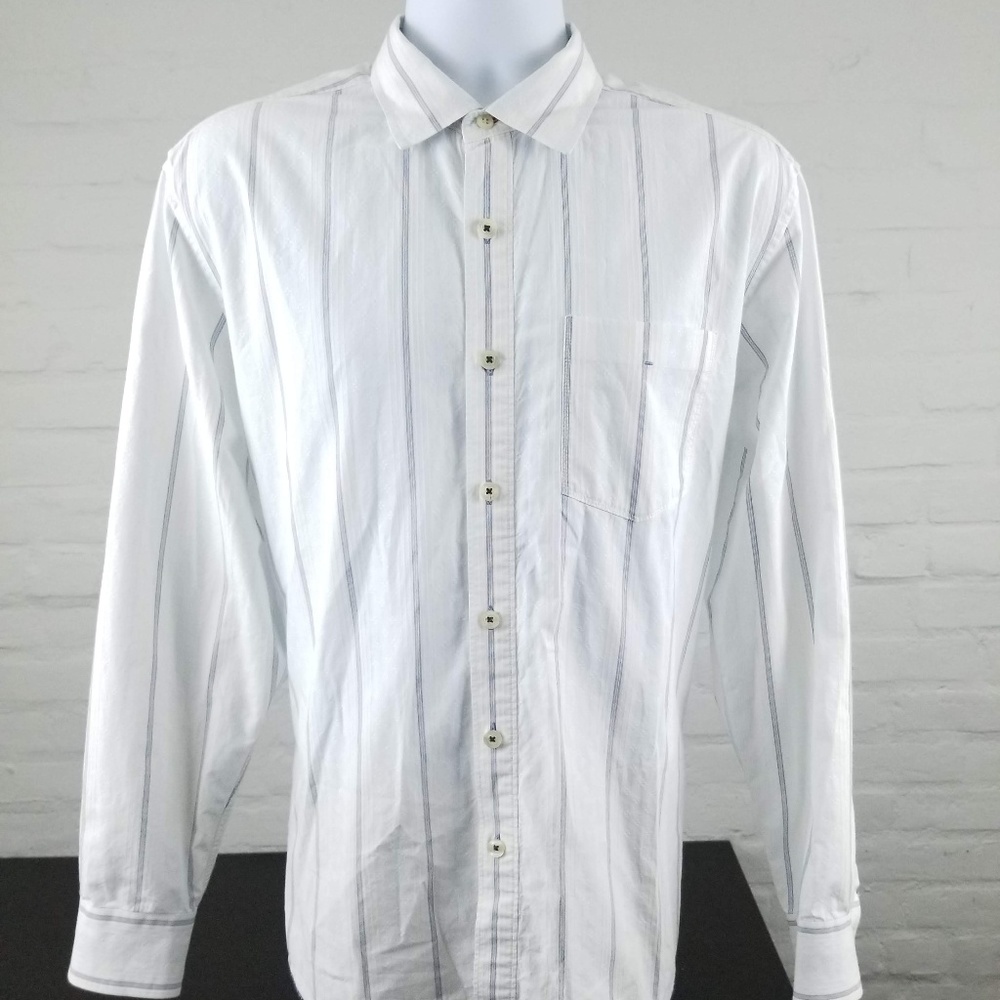 TOMMY BAHAMA Mens Long Sleeve White Striped Sz L